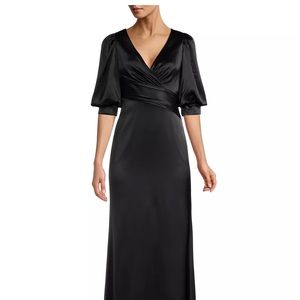 Aidan Mattox Puff Sleeve Gown, silky, black, NWT